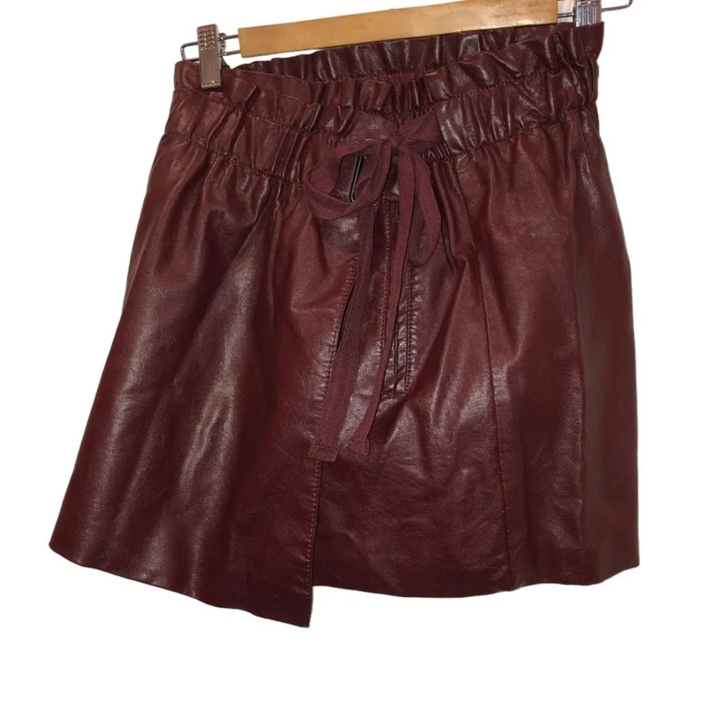 jolt wine eggplant vegan leather wrap paper bag skirt S 27